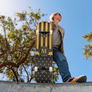 Polka Dot Golden Gult och Black Rand Skateboard Bräda 20,5 Cm