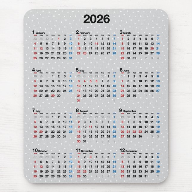 Polka Dot Grått 2025-kalender Musmatta (Framsidan)