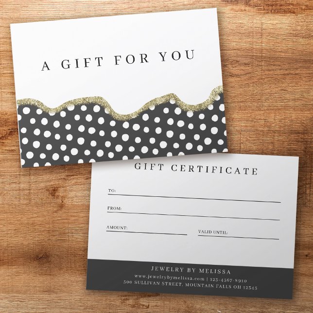 Polka Dot Guld Glitter Business Gift Certificate (Skapare uppladdad)