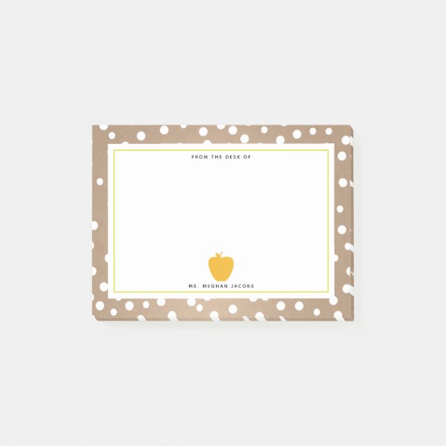 Polka Dot + Gult Apple Lärare Post-it Block (Framsida)