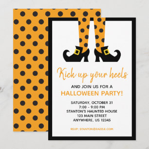 Polka Dot Halloween Witch Party-inbjudningar Inbjudningar