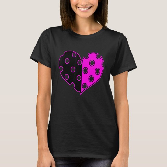 Polka Dot Heart i svart och Rosa T Shirt (Framsida)