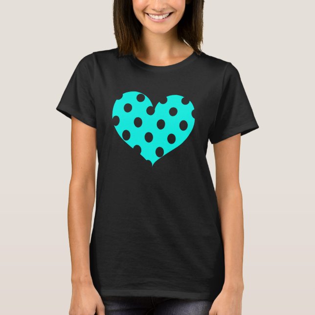 Polka Dot Heart Plain Färg Aqua T Shirt (Framsida)