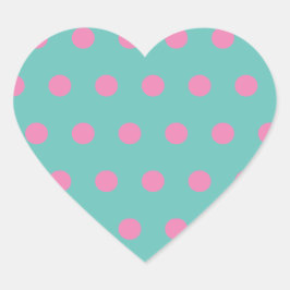 Polka Dot Heart Stickers (Aqua & Rosa) Hjärtformat Klistermärke