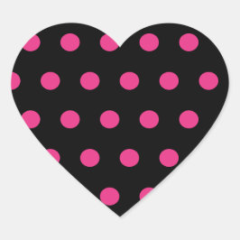 Polka Dot Heart Stickers (Black & Neon Rosa) Hjärtformat Klistermärke