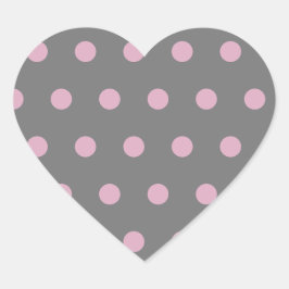 Polka Dot Heart Stickers (Mörk Grått & Soft Rosa) Hjärtformat Klistermärke