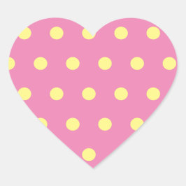 Polka Dot Heart Stickers (Rosa & Soft Gult) Hjärtformat Klistermärke