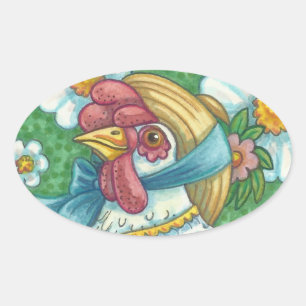 POLKA DOT HEN, CHICKEN STICKERS Oval, Lakan Ovalt Klistermärke