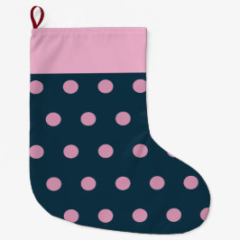 Polka Dot-julklapp (Midnight Blue & Rosa) Stor Julstrumpa