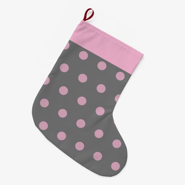 Polka Dot-julklapp (Mörk Grått & Rosa) Stor Julstrumpa (Framsidan (Hängande))
