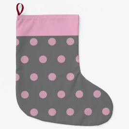 Polka Dot-julklapp (Mörk Grått & Rosa) Stor Julstrumpa