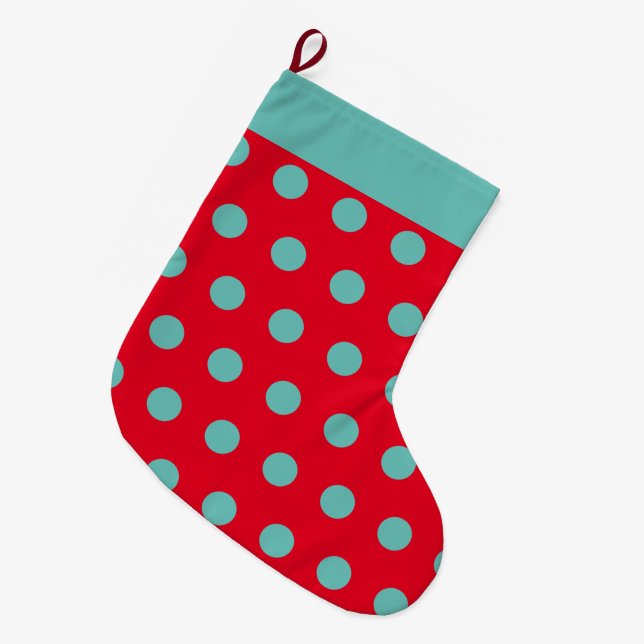 Polka Dot-jullager (Red & Aqua) Stor Julstrumpa (Framsidan (Hängande))