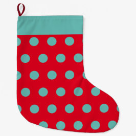 Polka Dot-jullager (Red & Aqua) Stor Julstrumpa