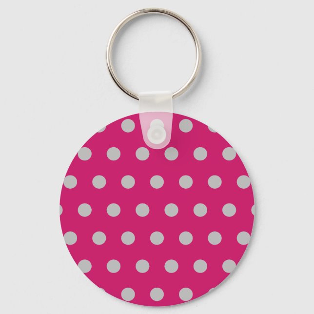 Polka Dot Keychain (Shock rosa och Grått) Nyckelring (Framsida)