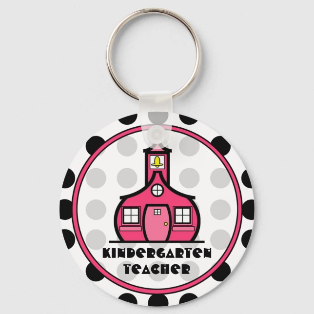 Polka Dot Kindergarten Teacher Keychain Nyckelring (Framsida)