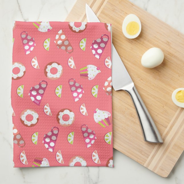 Polka Dot Kopp Cakes Donuts Lemons Grapefruits Kökshandduk (Vikt i Fjärdedel)