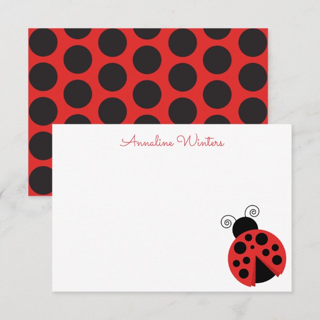 Polka Dot Ladybug Personlig Note Card Tack Kort (Fram/baksida)