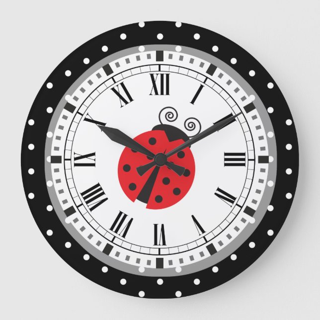 Polka Dot Ladybug Retro Stil Clock Stor Klocka (Framsida)