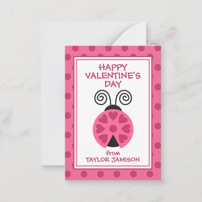 Polka Dot Ladybug Valentines klassrumskort Anteckningskort (Framsida)