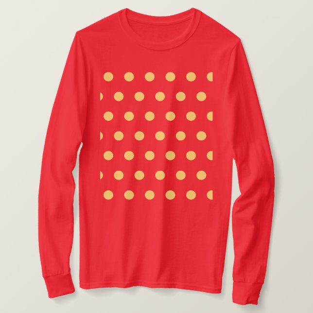 Polka Dot Långärmad T-Shirt (Rosa & mjuk Gult) (Design framsida)