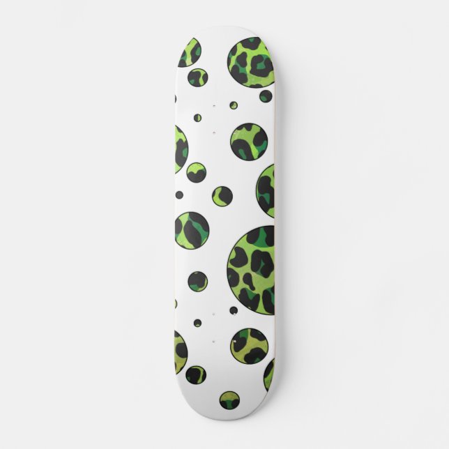 Polka Dot Leopard Black and Grönt Old School Skateboard Bräda 21,6 Cm (Framsida)