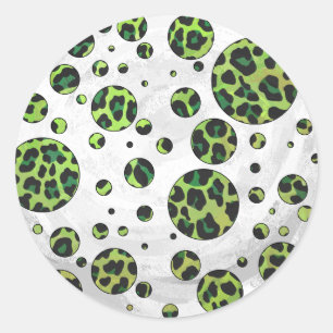 Polka Dot Leopard Black and Grönt Runt Klistermärke
