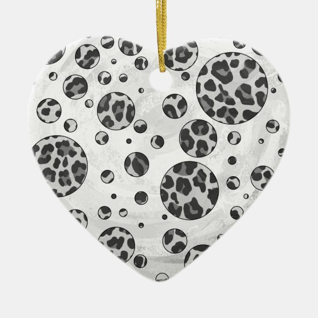 Polka Dot Leopard Black and White Design Design Julgransprydnad Keramik (Framsidan)