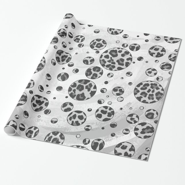 Polka Dot Leopard Black and White Design Design Presentpapper (Utrullad)