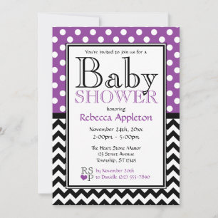 Polka Dot Lila & Chevron Baby Shower Inbjudningar