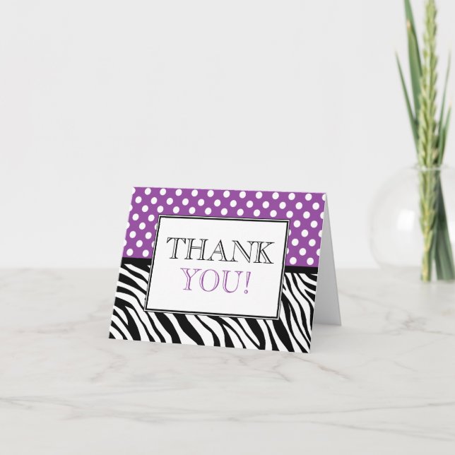 Polka Dot Lila & Zebra tryck tack ditt kort (Framsida)