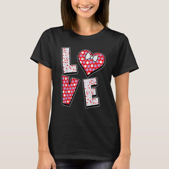 Polka Dot Love Heart Bow Tie Valentine's Day  For  T Shirt (Framsida)