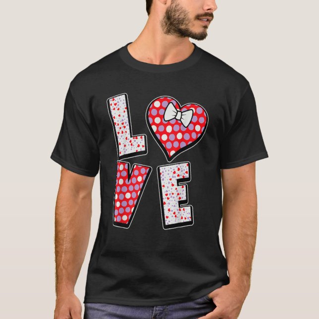 Polka Dot Love Heart Bow Tie Valentine's Day  For  T Shirt (Framsida)