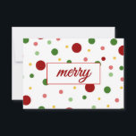 Polka Dot Merry Christmas Card Anteckningskort<br><div class="desc">Super cute polka dot holiday card with the simple word "merry" on the front.
Polka dots are in a fun color scheme of red,  greens,  pink,  and yellow.
Blank on the inside.</div>