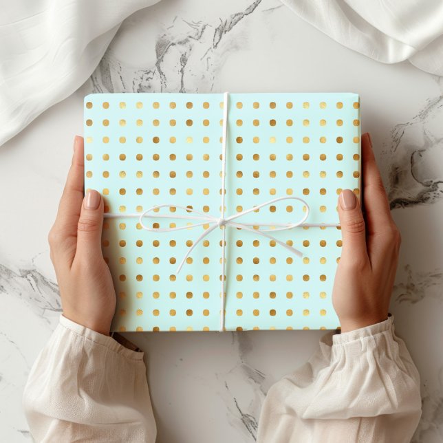Polka Dot Mint och Faux Gold Foil Wrapping Papper Presentpapper (Skapare uppladdad)
