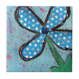 Polka Dot Mixed Media Flower Kakelplatta