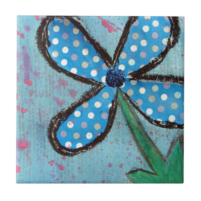 Polka Dot Mixed Media Flower Kakelplatta (Framsidan)