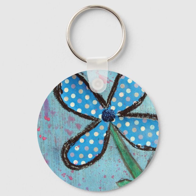 Polka Dot Mixed Media Flower Nyckelring (Framsida)