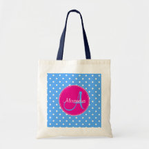 Polka dot monogram första namn mönster blå rosa