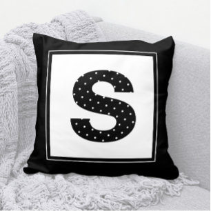 Polka Dot Monogram i svartvitt Kudde