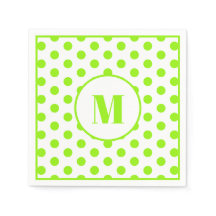 Polka Dot Monogram Initial Lime Green on White