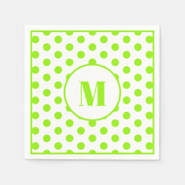 Polka Dot Monogram Initial Lime Green on White Pappersservett