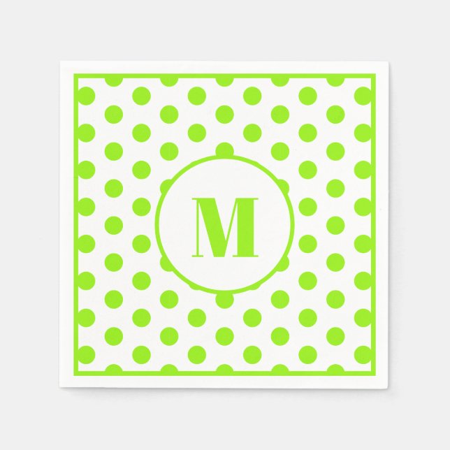 Polka Dot Monogram Initial Lime Green on White Pappersservett (Framsidan)