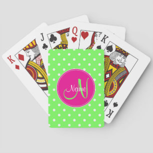 Polka dot monogram initial namn snyggt grönt spel kort
