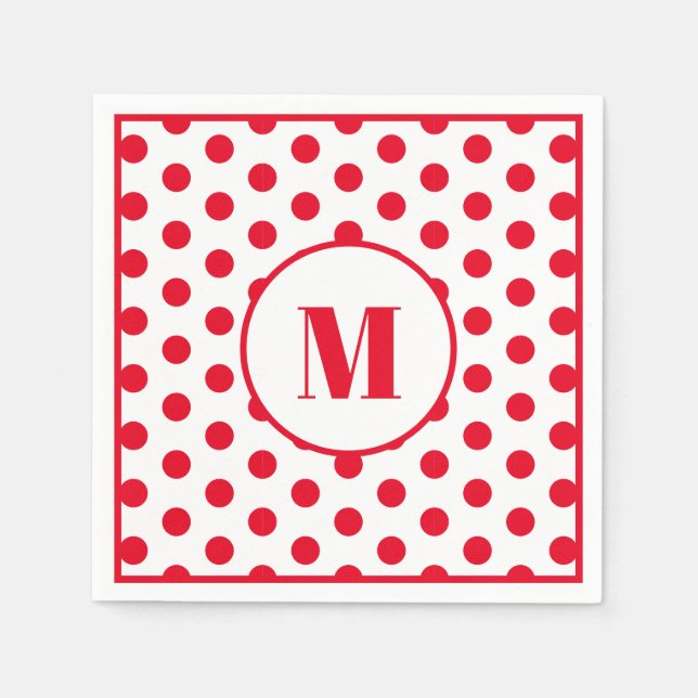Polka Dot Monogram Initial Red Dots on White Pappersservett (Framsidan)