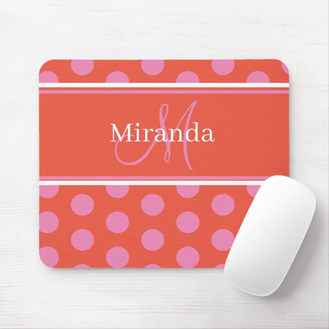 Polka Dot Monogram Script Rosa Orange Girly Rand Musmatta (Med mus)