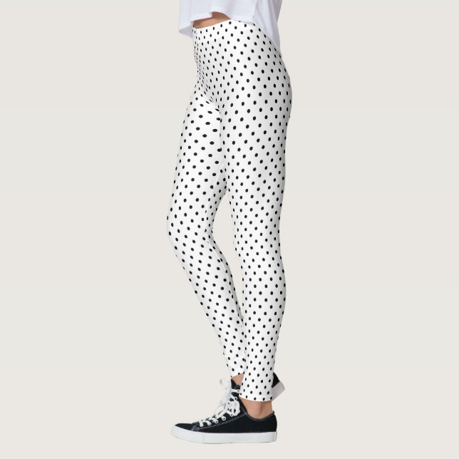 Polka Dot Mönster Black White Leggings (Vänster)