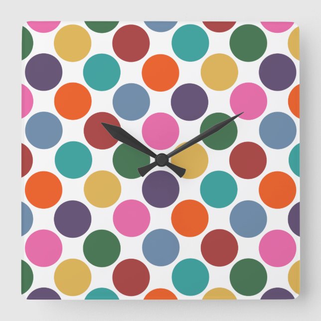 Polka Dot Mönster Clock Fyrkantig Klocka (Framsida)