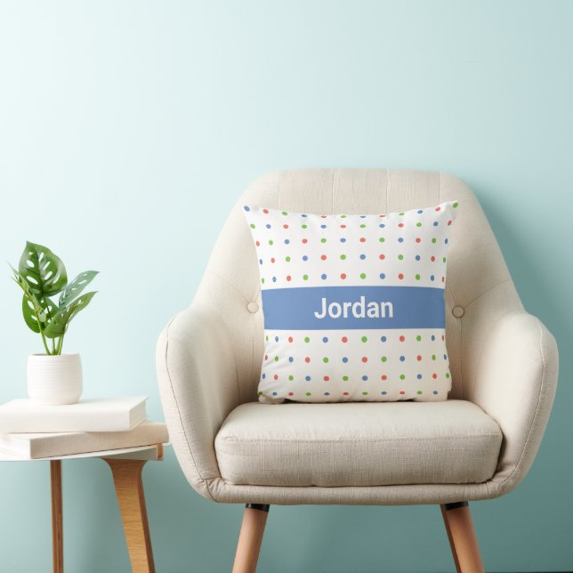 Polka Dot Mönster eget namn på Blue Rand Kudde (Stol)