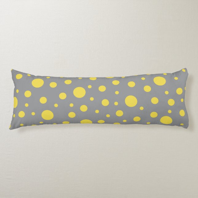Polka Dot Mönster Gult Grått Kroppskudde (Framsidan)