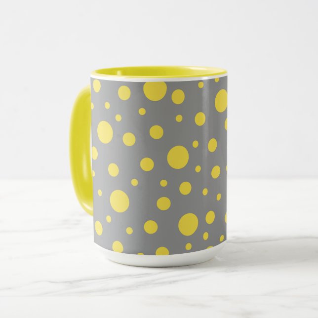 Polka Dot Mönster Gult Grått Mugg (Framsida vänster)